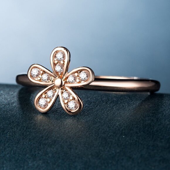 Jewelry - Hot Sweet Dainty Flower Tiny Round CZ Thin Rings for Women, INDN8083